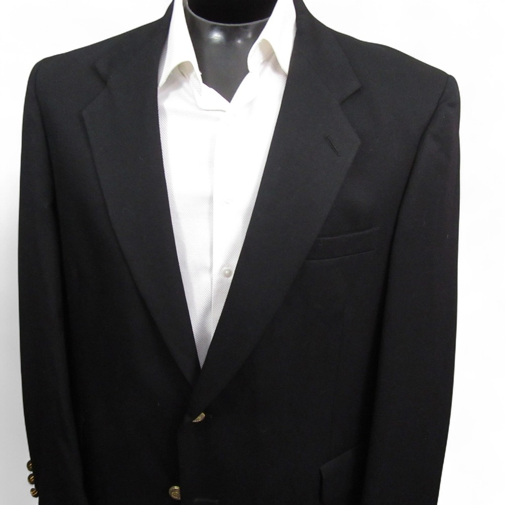 Sterling Hunt Classic Black Blazer 44R Gold Button Single‎ Vent 100% Pure Wool